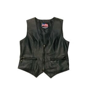 U.S.A.men's genuine leather biker motorcycle vest black‎ pockets Stretch MOTO XL
